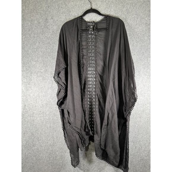 Rachel‎ Zoe Top Women OS Embroidered Black Kimono Cover up Summer Spring - Picture 1 of 7
